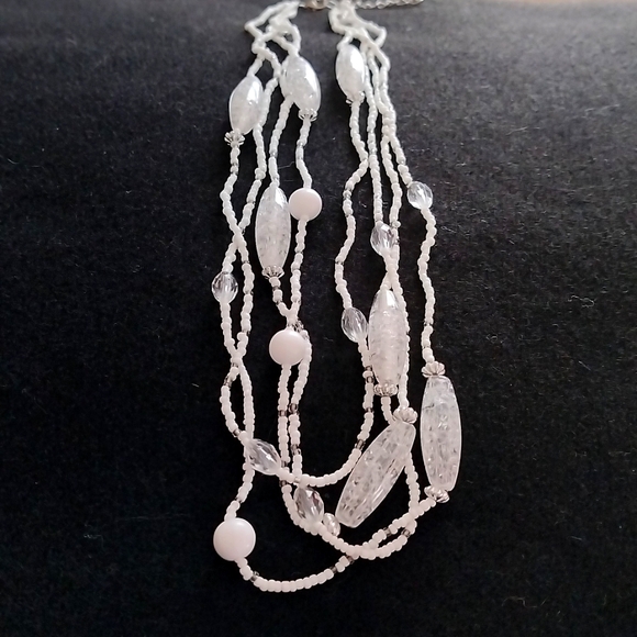Vintage Jewelry - Vtg. Artisan 4 strand white Plastic beads And lucite Signed Necklace